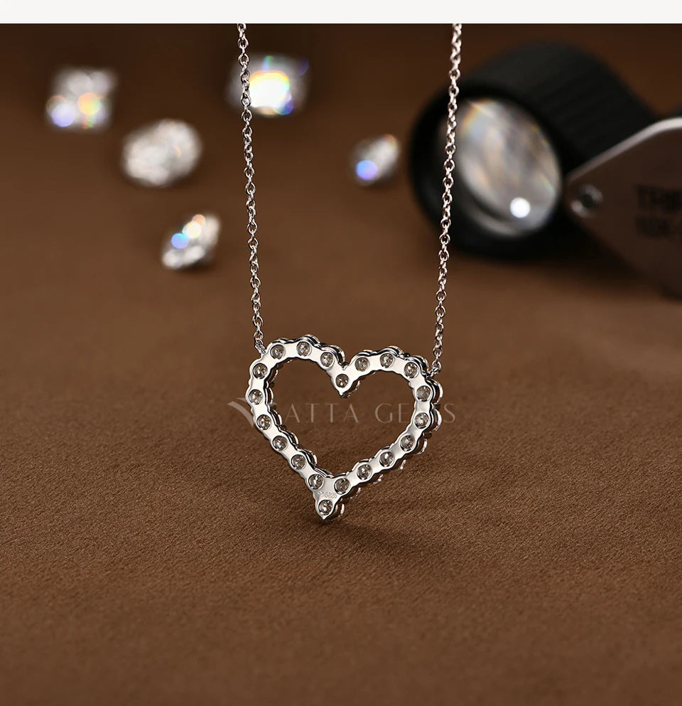 Heart Shape Moissanite Wedding Jewelry Set for Women – Sparkling Necklace & Earrings, S925 Sterling Silver, White Gold Plated