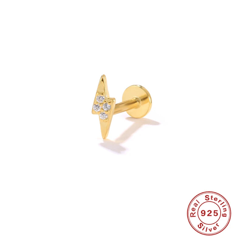 Helix Earrings In Sterling Silver & Gold Ear Stud Zirconium