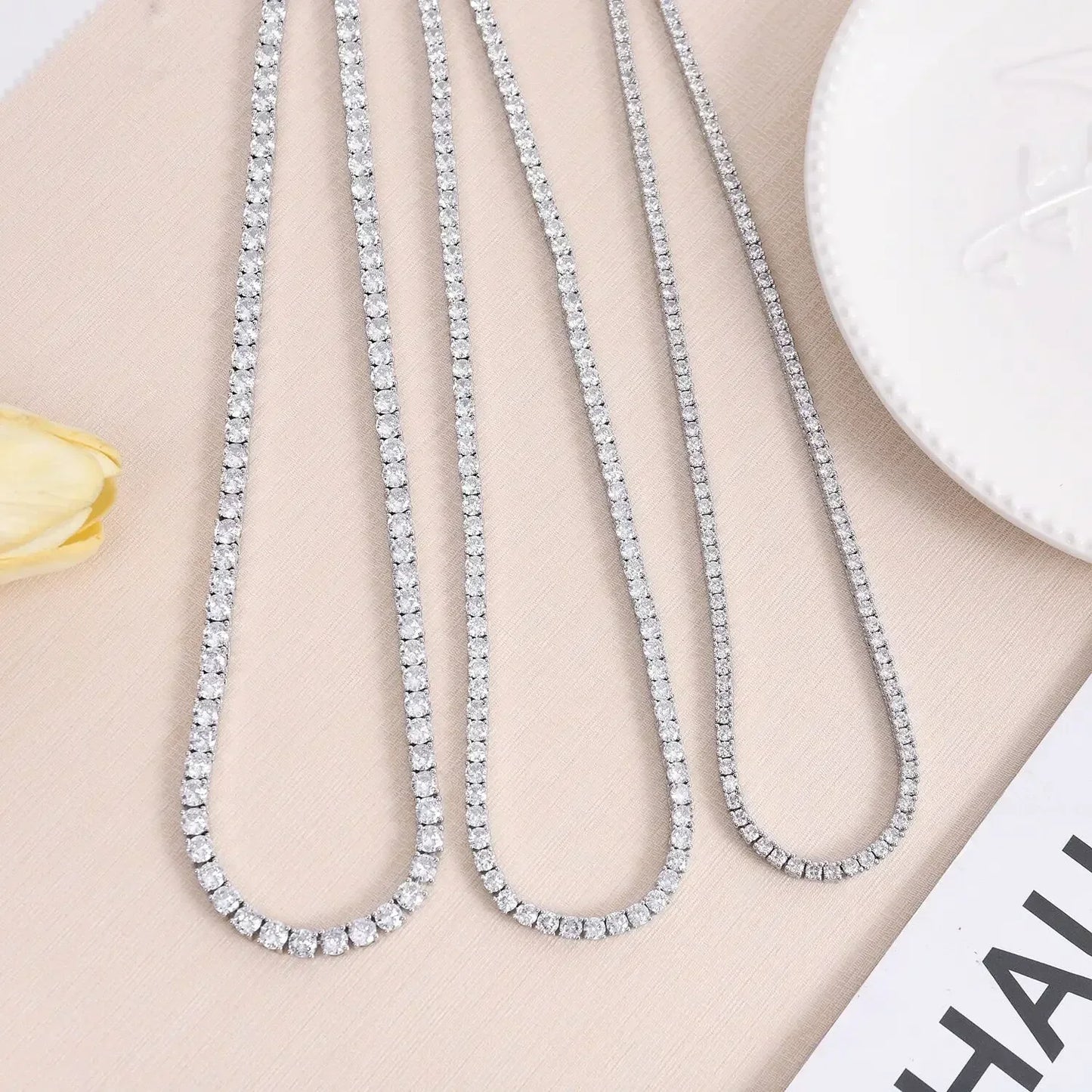 925 Sterling Silver Necklace Zircon Chain Necklace Women Fashion Simple Engagement Wedding Charm Jewelry 4mm 45cm