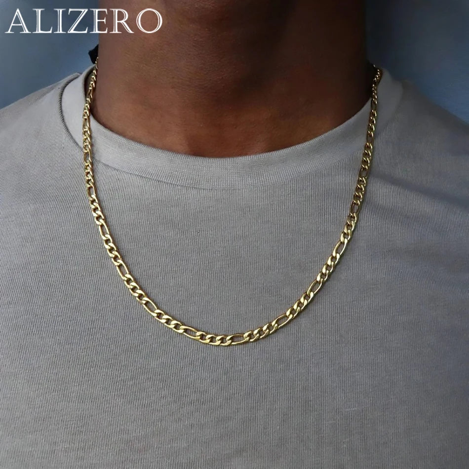 ALIZERO 18K Gold 4MM Figaro Chain Necklace For Women Men Fashion Hip Hop Punk Necklaces Jewelry Wholesale 40-75cm