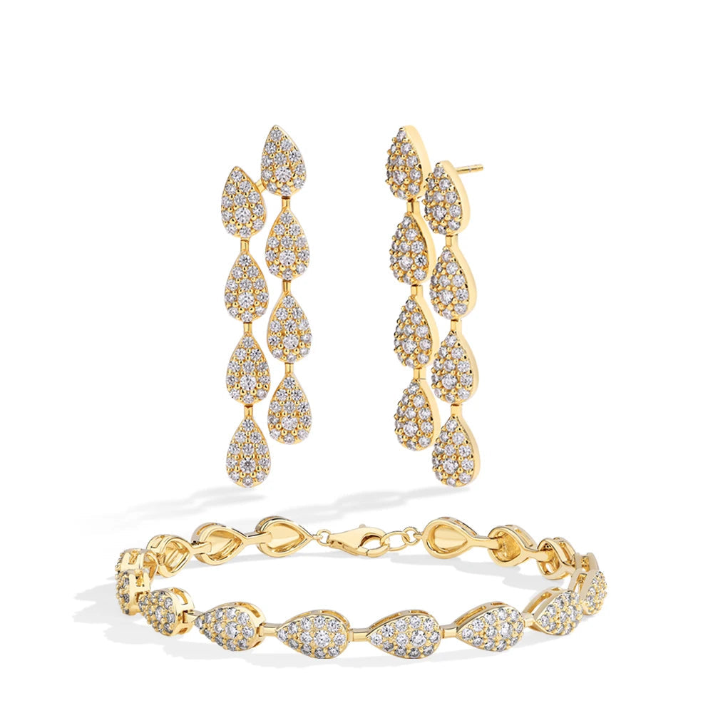 Pear Shape Moissanite Bracelet and Drop Earrings Jewellery Set for Women – S925 Sterling Silver