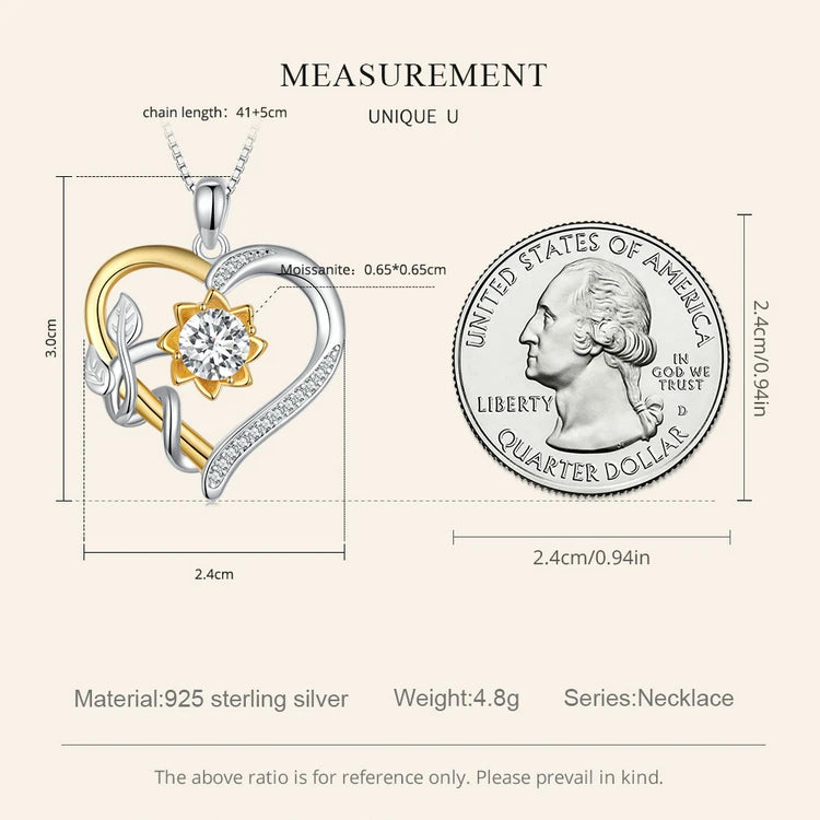 Bamoer U D Color VVS1 EX 1.0CT Moissanite Necklace Heart Pendant Golden Flower Box Chain S925 Original Design Valentine Gift