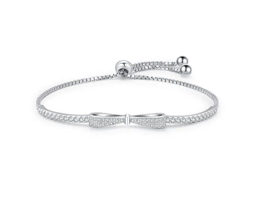 Moissanite Tennis Bracelet – Original S925 Sterling Silver Lab Diamond Bowknot Adjustable Bracelet for Women and Men