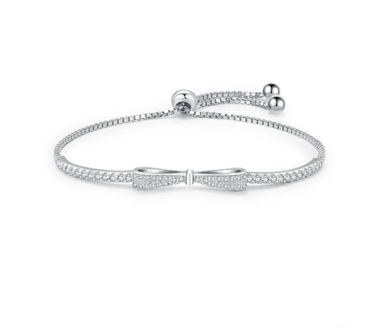 Moissanite Tennis Bracelet – Original S925 Sterling Silver Lab Diamond Bowknot Adjustable Bracelet for Women and Men