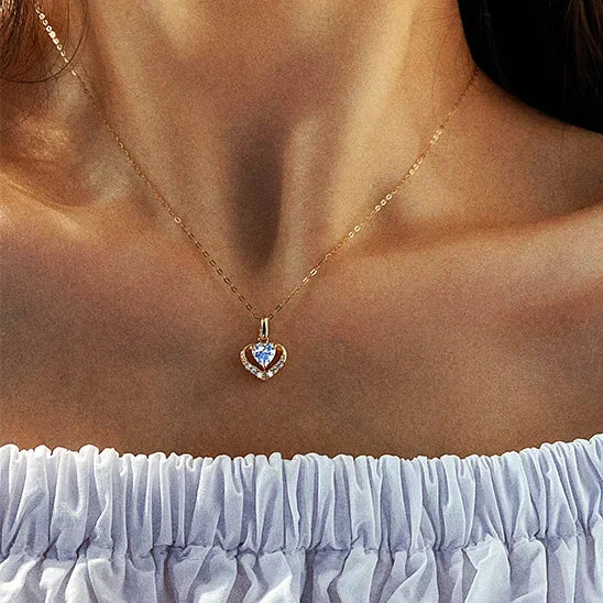 925 Sterling Silver Zircon Heart 18K Gold Chain Choker Necklace