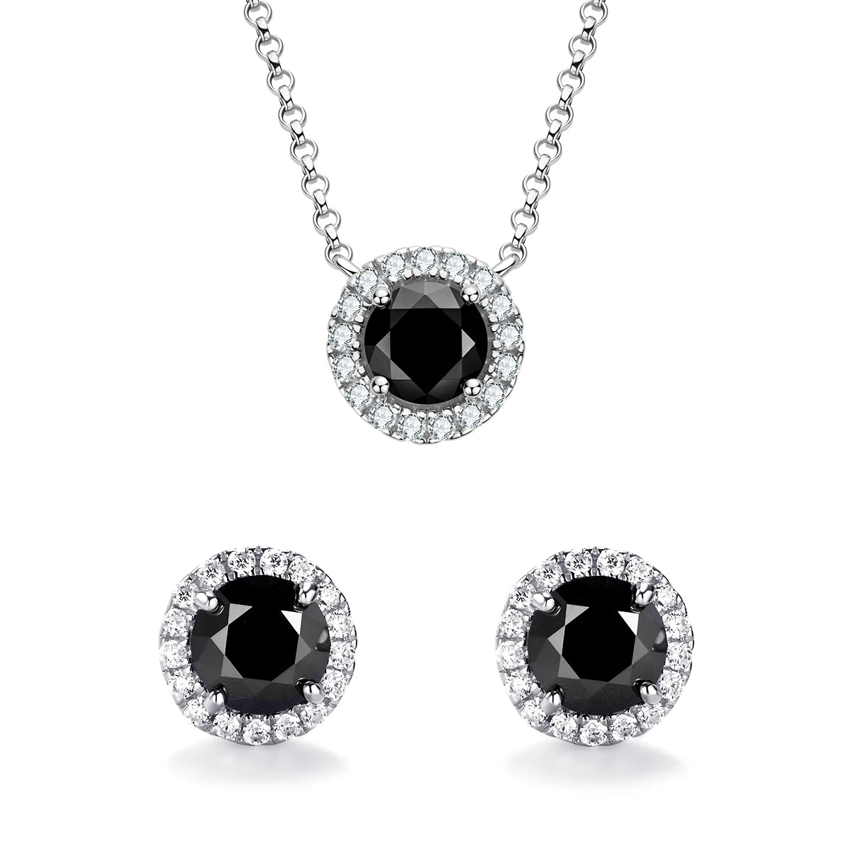 925 Sliver Moissanite Pendant Necklace Stud Earrings Sets Black Diamond Jewely Set 18k White Gold Plated for Women with GRA Gift