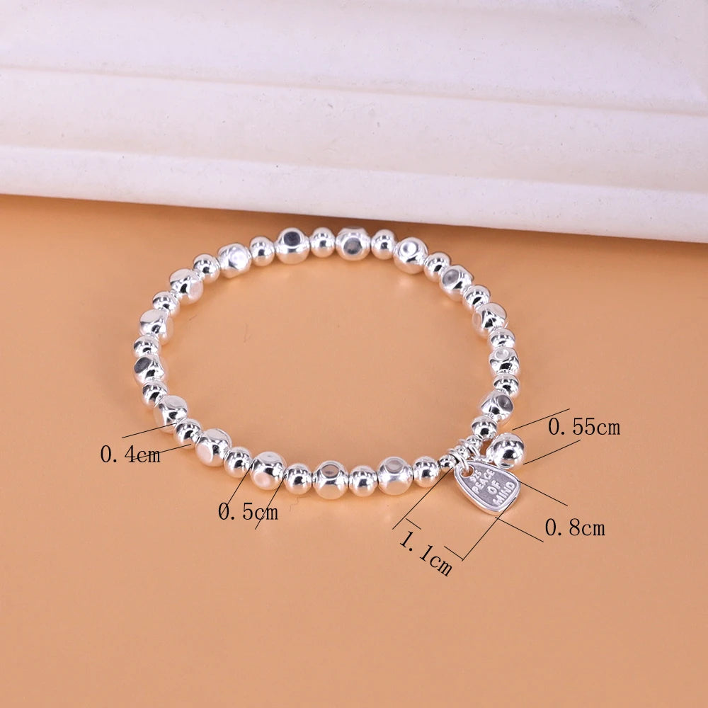 925 Sterling Silver Matte Finish Geometry Bracelet For Women Letter Bead Frosting Peace Jewelry Gifts