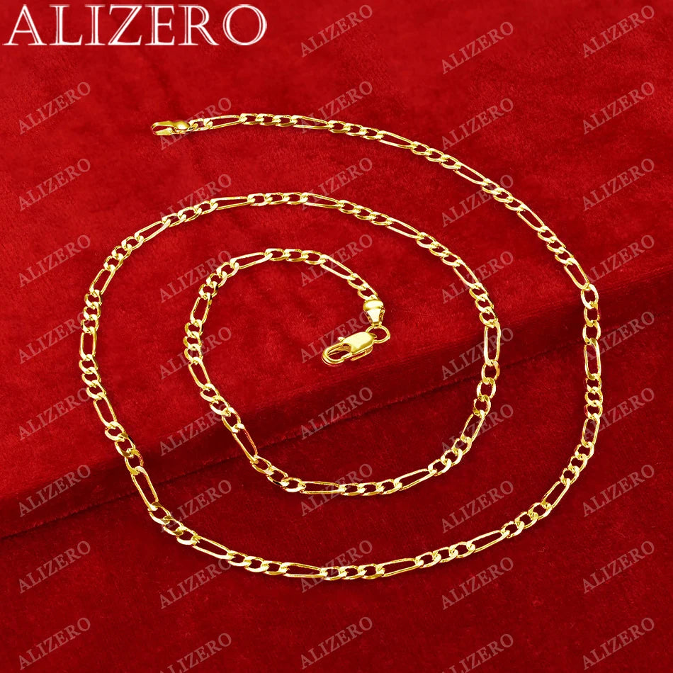 ALIZERO 18K Gold 4MM Figaro Chain Necklace For Women Men Fashion Hip Hop Punk Necklaces Jewelry Wholesale 40-75cm