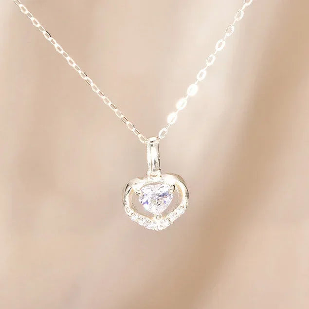 925 Sterling Silver Zircon Heart 18K Gold Chain Choker Necklace