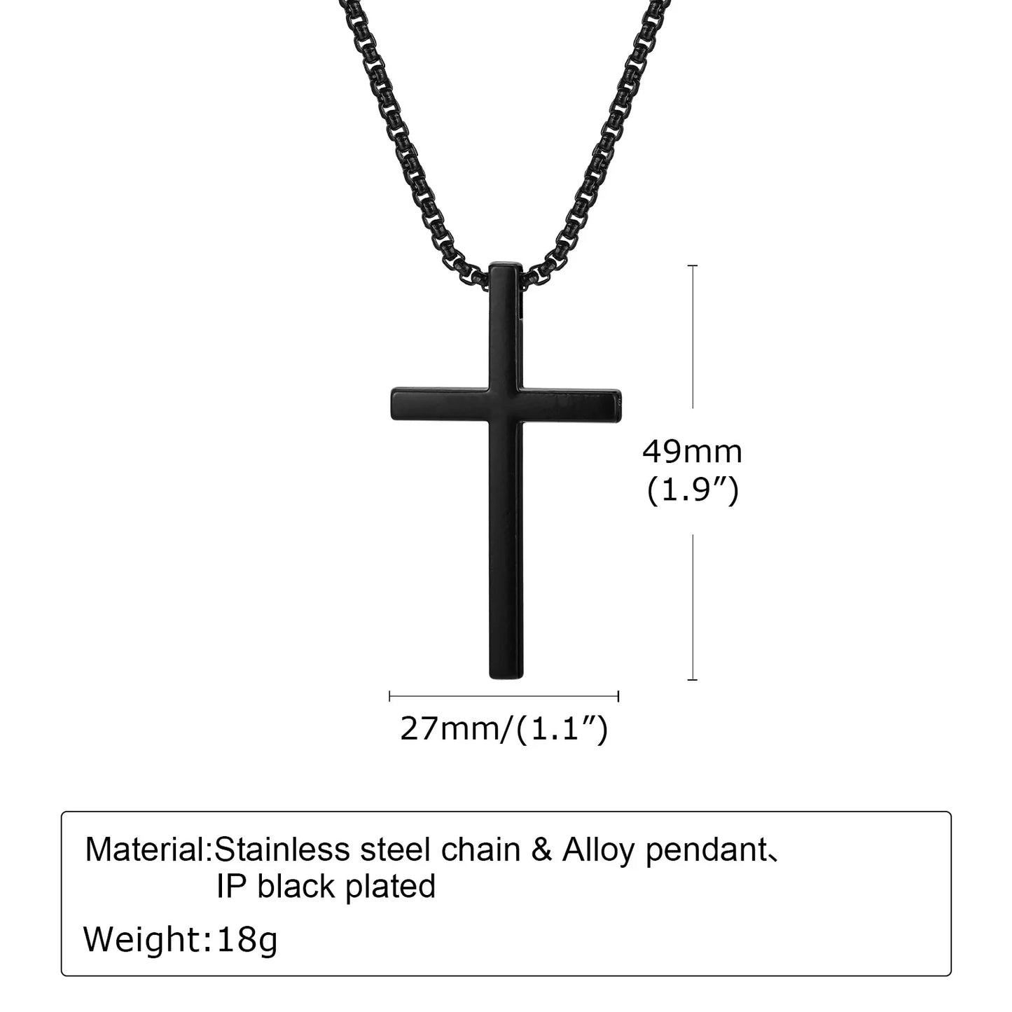 Cross Necklace for Men and Women – Silver Colour Plain Cross Pendant with Stainless Steel Box Chain