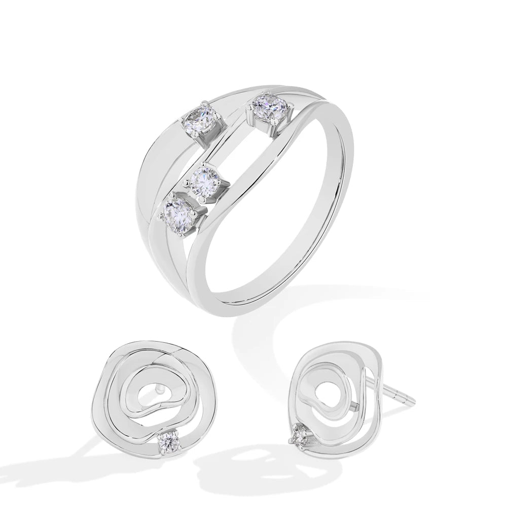 Rose Moissanite Jewellery Set for Women – Multi-Layer Diamond Rings & Stud Earrings | Elegant S925 Sterling Silver Wedding Gift