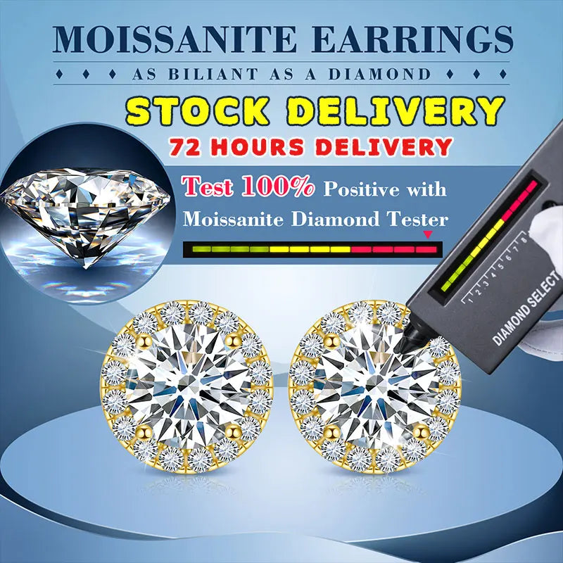 Unisex Classic Round VVS1 Moissanite Earring Lab Diamond Silver Earring