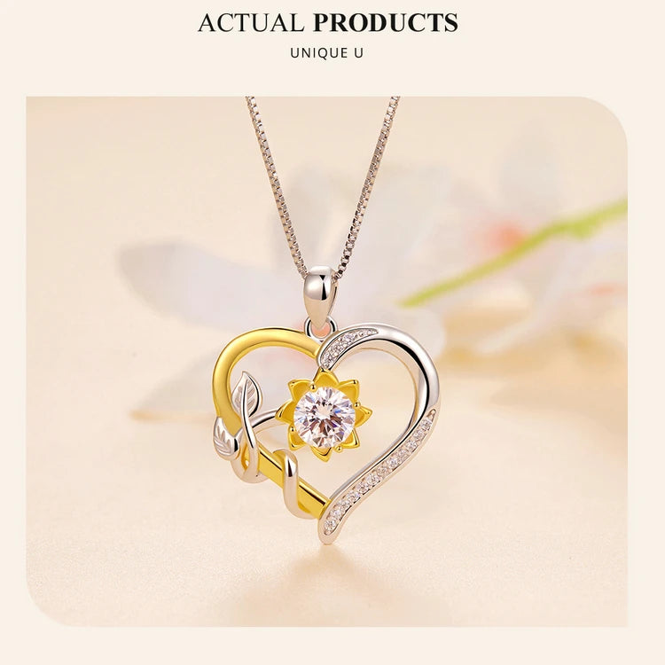 Bamoer U D Color VVS1 EX 1.0CT Moissanite Necklace Heart Pendant Golden Flower Box Chain S925 Original Design Valentine Gift