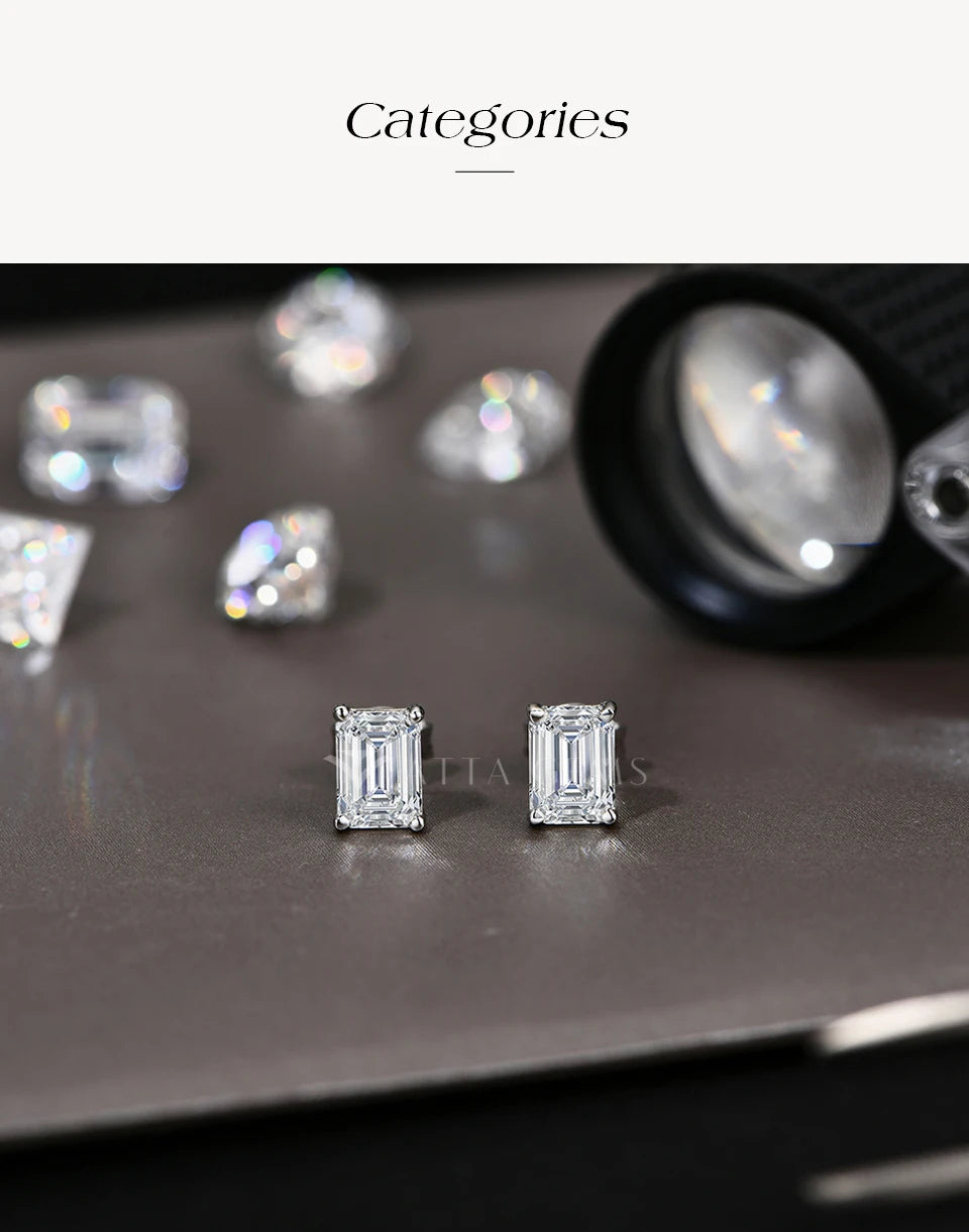 Emerald Cut Moissanite Jewelry Set for Women & Men – 2.0CT Diamond Ring & 1CT Stud Earrings | S925 Sterling Silver