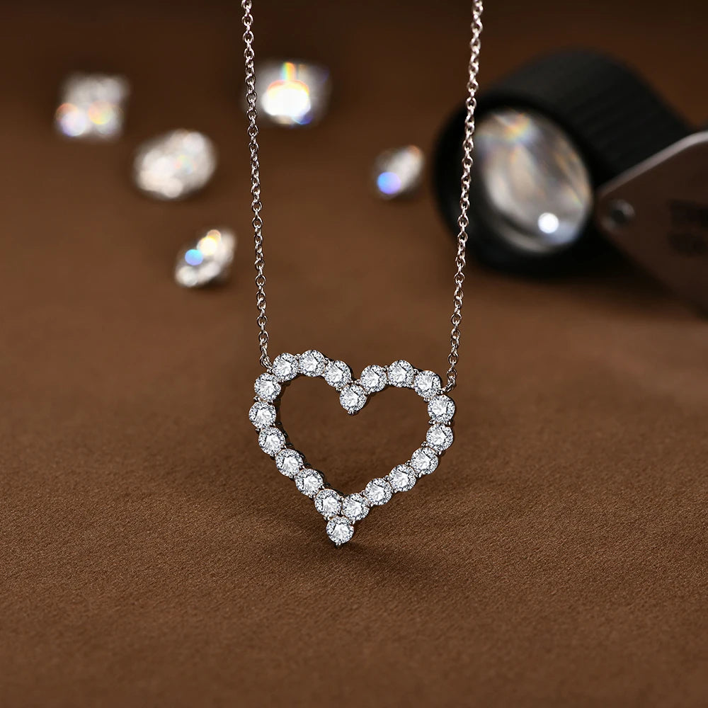 Heart Shape Moissanite Wedding Jewelry Set for Women – Sparkling Necklace & Earrings, S925 Sterling Silver, White Gold Plated